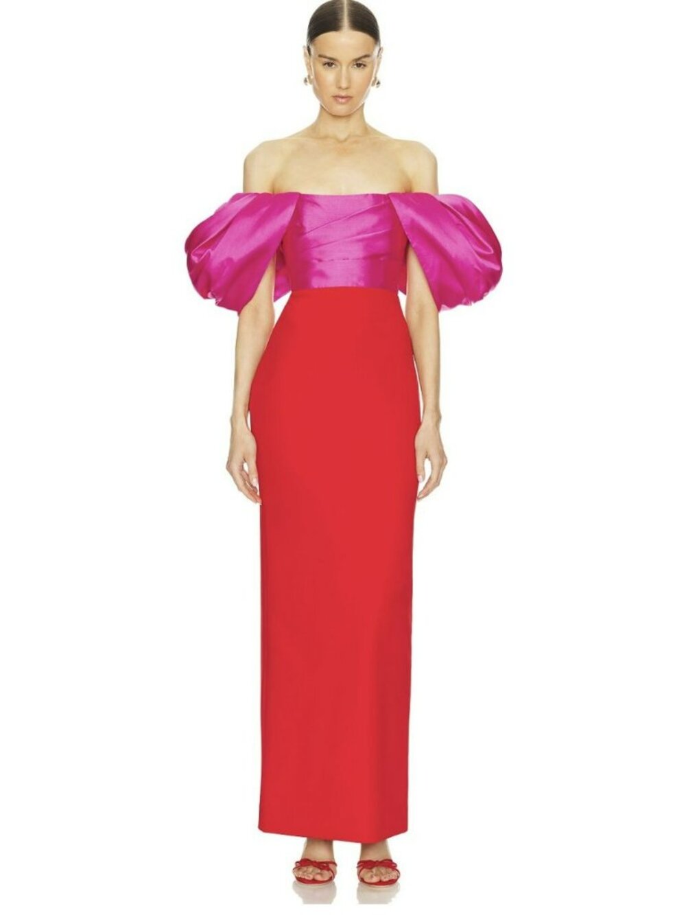 Solace London Puff Sleeve Colorblock Column Maxi Formal Gown Dress Size 8 New